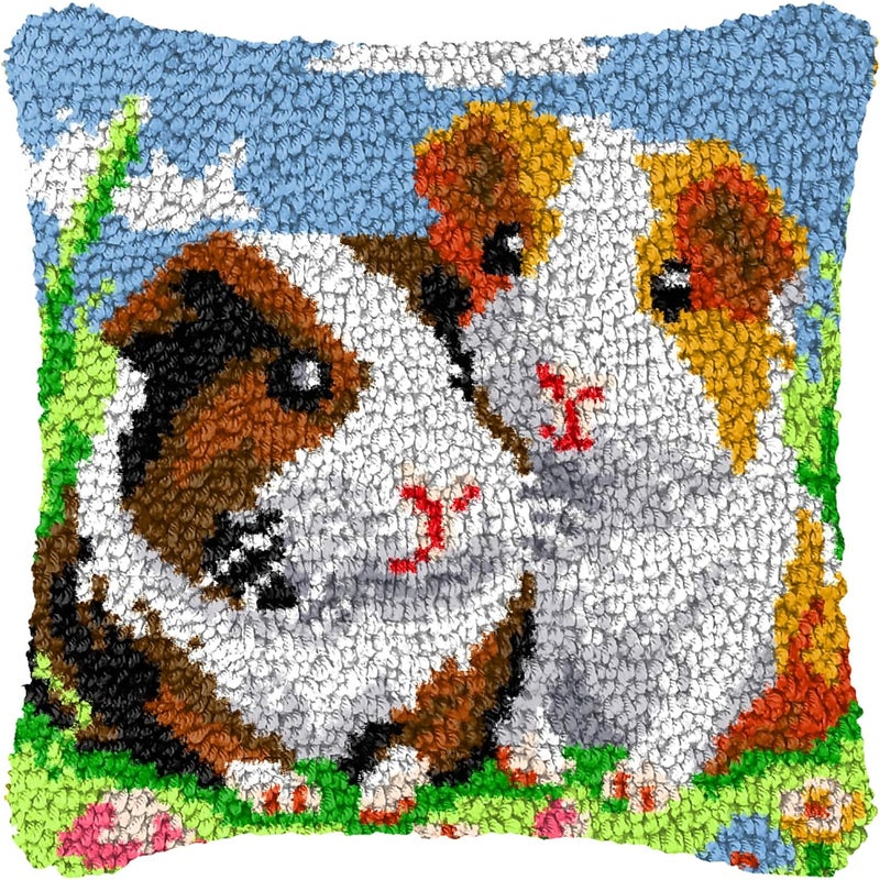 ZFFLYH Cute Hamster Latch Hook Kit for Adults Kids DIY Throw Pillow Cover with Printed Canvas Handcraft for Home Sofa Decoration 17X17inch - Image 1